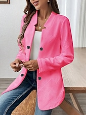 billiga Blazers och kostymer-Dam Kavaj Bekväm Andningsfunktion Knappar Ledigt Slät Kontor Gata Ledigt Dagliga kläder Enkelknäppt Normal Hög krage Normal Långärmad Ytterkläder Svart Vit Rodnande Rosa Sommar Höst