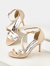 Недорогие Туфли на каблуках-элегантные атласные туфли на каблуке с открытым носком для женщин - удобная шпилька с ремешком на щиколотке, идеально подходят для вечерних мероприятий