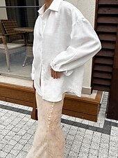 tanie Gładkie bluzki damskie-Damskie Koszula Jednokolorowe Elegancki Codzienny Długi rękaw Kołnierzyk koszuli Zwykłe topy Codzienny Guziki Biały Rumiany róż Niebieski Lato Wiosna