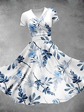 ieftine Rochii florale-Pentru femei Rochii Midi Rochie de vară Rochie Fit And Flare Petrecere Casual Zilnic Concediu Fit regulat Floral Grafic Manșon scurt În V Galben Roșu-aprins Albastru piscină Mov Vară