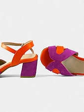 abordables Sandalias de tacón-Sandalias de tacón grueso con bloques de color para mujer: zapatos de punta abierta de gamuza y piel sintética vibrantes para citas informales y atuendos de verano.