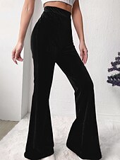 economico gamba larga e vita alta-Per donna Pantaloni a zampa Pantaloni Eleganti Streetwear Casual Lunghezza intera Naturale Semplice Elastico in vita Comodo All&#039;aperto Confortevole Vacanza Streetwear Marrone scuro Nero Rosa Autunno