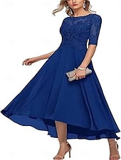 preiswerte Bodenlänge-A-Linie Brautmutterkleid Elegant Rundhalsausschnitt Knöchellänge Spitze Halbarm mit Einfarbig 2025