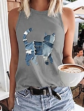 billige Dyr Tank Top-Dame Singleter Grafisk Dragonfly Stilfull Fritid Ermeløs Crew-hals Vanlige topper Daglig Trykt mønster Svart Hvit Rosa Navyblå Blå Sommer Vår