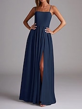 economico Abiti da damigella-Abito da damigella d&#039;onore a trapezio, senza maniche, elegante, in chiffon con pieghe e spacco frontale, lunghezza al pavimento, 2025