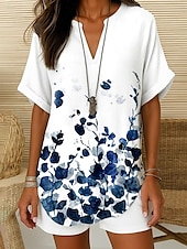 cheap Floral Tops-Women&#039;s Boho Shirt Floral Graphic Elegant Bohemia Vintage Sleeveless Short Sleeve Regular Tops Daily Holiday Beach Wear Black White Pink Blue Khaki Summer Spring