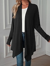 abordables Cardigans et vêtements d&#039;extérieur-Femmes Pull Cardigan Vacances Mode Quotidien Couleur Unie Côtelé Ouvert devant Tricoté manche longue Hauts Longs Tricoter Fête Sortir Week-end Noir Blanche Automne Hiver