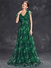 economico BLU-Abiti Quinceanera A-Line abito elegante formale lungo senza maniche scollatura a V in chiffon con stampa floreale