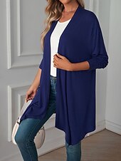 abordables Cardigans et vêtements d&#039;extérieur-Femmes Pull Cardigan Vacances Mode Quotidien Couleur Unie Côtelé Ouvert devant Tricoté manche longue Hauts Longs Tricoter Fête Sortir Week-end Noir Blanche Automne Hiver