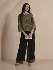 voordelige Elegante topjes-Dames Kanten overhemd Blouse Geklede topjes Chiffon-topjes Effen Kleur Bloemig Elegant Stijlvol Casual Halve mouw Flutter mouw Boothals Normale tops Bruiloft gast Werk Dagelijks Asymetrische zoom