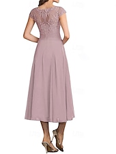 billiga Te Längd-A-linjeformad bröllopsfestmammas klänning elegant enkel krage ankellängd chiffon kort ärm med veck solid färg
