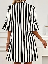 ieftine Rochie cu dungi și geometrică-Pentru femei Rochie Mini Rochie A line Rochie de vară Casual Zilnic Fit regulat Dungi Lungime Manșon 3/4 Gât crestat Negru Vară