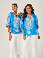 economico Bluse e camicie-pullover con stampa in stile vacanza