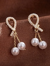 preiswerte Damen Ohrringe-Damen-Ohrringe aus Kunstperlen mit Strass-Tropfendesign, eleganter goldener Hängerstil, geeignet für Pendeln, Büro, Hochzeit, Party und Abend