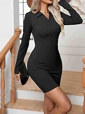preiswerte Pulloverkleider-Damen Minikleid Strickkleid Freizeitkleid Etui-Kleid Mode Outdoor Party Ferien Normale Passform Einfach Langarm V Ausschnitt Schwarz Grün Khaki Sommer