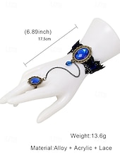 billige Halloween-tilbehør-gotisk blonderarmbåndsring satt med rød edelsten, vintage kjedehåndsmykke til halloweenfest, cosplay og antrekk i retrostil