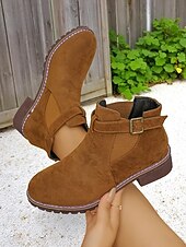 cheap Ankle Boots-Women&#039;s Brown Ankle Boots – Fall Boots with Buckle Strap for Oktoberfest, Farm Markets, Beer Festival and Rustic Outdoor Days