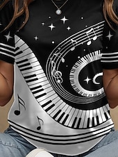 abordables Camiseta a rayas y geométrica-Festival de Música Mujer Camiseta Estampado Graphic Geométrico Vintage Elegante Clásico Manga Corta Cuello Barco Escote Redondo Tops regulares Diario Fin de semana Negro y blanco Blanco / Negro