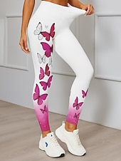 billiga -Dam Damasker Elegant Aktiv Semester Fullängd Hög midja Grafisk Fjäril 3D-utskrift Snabb tork Mateial som andas Mjuk Elastisk Utomhus Hem Casual Rosa Blå Grön Vår Höst Smal passform