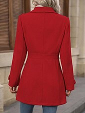 cheap Winter Coats-Women&#039;s Winter Coat Coat Warm Comfortable Buttons Fashion Plain Outdoor Vacation Weekend Single Breasted Long Turndown Regular Fit Long Sleeve Outerwear Red Fall Winter