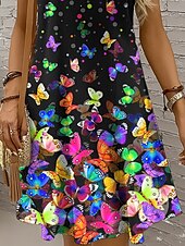 ieftine Animale rochii-Pentru femei Rochie Mini Rochie casual Rochie de Vară Rochie A line Rochie cu umeri Vacanță Casual Concediu Plajă Fit regulat Ombre Grafic Fluture Fără manșon Stil Nautic Scoateți gâtul Colourful