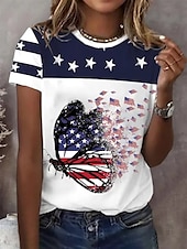 cheap Independence Day Top-Independence Day Women&#039;s Patriotic Fourth of July T Shirt Graphic Flag Vintage Stylish Casual Short Sleeve Crew Neck Round Neck Regular Tops Daily Print Navy Blue Blue Summer Spring
