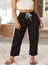 economico Pantaloni a gamba dritta-Per donna Pantaloni in cotone e lino Pantaloni Eleganti Streetwear Casual Lunghezza intera Naturale Semplice Tasca Design con Coulisse Elastica Comodo All&#039;aperto Confortevole Ferie Abbigliamento