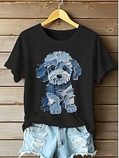 abordables T-shirt Animaux-Femmes T-shirt Graphique Animal Chat ancien Élégant Classique Manche Courte Col ras du cou Hauts Réguliers Quotidien Week-end Imprimé Noir Blanche Rose Claire Bleu Vert Été Printemps
