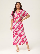 abordables Robes de vacances-Femmes Féminin Robe Décontractée Robe Longue Maxi Robe Rose Claire Manche Courte Fruit Col en V Imprimé Été Col en V Vacances XS S M