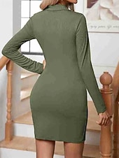 preiswerte Pulloverkleider-Damen Minikleid Strickkleid Freizeitkleid Etui-Kleid Mode Outdoor Party Ferien Normale Passform Einfach Langarm V Ausschnitt Schwarz Grün Khaki Sommer
