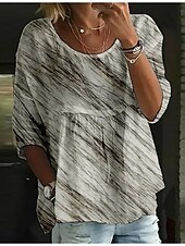 voordelige Vrouwen&#039;s Kunst &amp; Design Tops-Dames Blouse Gestreept Stijlvol 3/4 mouw Strakke ronde hals Normale tops Dagelijks Feestdagen Afdrukken Zwart Blozend Roze blauw Fuchsia Donkergrijs Zomer