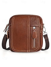 cheap Men&#039;s Bags-Men&#039;s genuine leather messenger bag with zipper pocket, Retro style, Can be inserted into the belt to use as a waist bag, Suitable for outdoor travel, Hiking, Camping or western cowboy wear