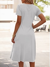 abordables Robes décontractées blanches-Femmes Mini Robe Robe T-Shirt Robe d&#039;Été Robe trapèze Vacances Occasionnel Chaussures de plage Sortir Plage Uni Manche Courte Col en V Noir Blanche Été