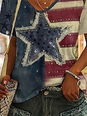 ieftine Ziua Independenței Top-Tricou patriotic pentru femei grafică inimă steag elegant casual cu mânecă scurtă gât în V bluze obișnuite zilnic print albastru mov bronz verde vară primăvară