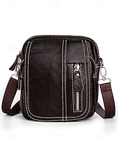 cheap Men&#039;s Bags-Men&#039;s genuine leather messenger bag with zipper pocket, Retro style, Can be inserted into the belt to use as a waist bag, Suitable for outdoor travel, Hiking, Camping or western cowboy wear