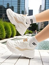 cheap Women&#039;s Sneakers-Women&#039;s White Chunky Dad Sneakers - Retro Platform Walking Shoes with Wave Design for Urban Outings and Casual Date Looks