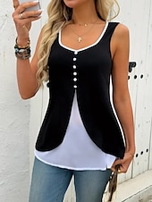 olcso Egyszerű ujjatlan felső-Női Camisole Tank Top Tömör szín Napi Stílusos Alkalmi Ujjatlan U-alakú Normál felsők Napi Kollázs Gombok Fekete Rubin Nyár