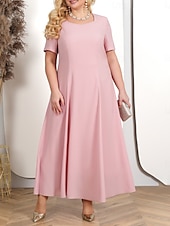 economico Vestiti-Per donna Taglie Forti Abito Semi-Formale Colore Puro Girocollo Mezza Manica Estate Primavera Elegante Abito Midi Formale Feste Vestito