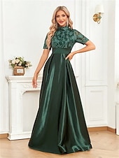 levne zelená-A-Line quinceanera šaty elegantní šaty formální svatební šaty po podlahu krátký rukáv kulatý výstřih polyester s plisováním