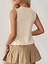 billige Vest-Dame Bluse عادي Moderne Fritid Ermeløs Crew-hals Vanlige topper Daglig Ferie Utskjæring Aprikos Sommer