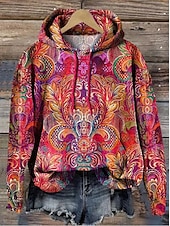 abordables Sweats à capuche-Femmes Sweat à capuche Graphique Chaud ancien Mode manche longue À capuche Hauts Réguliers Rue Tenue Quotidienne Fête Imprimé Rouge Bleu Violet Marron Vert Automne Hiver
