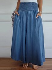 economico gamba larga e vita alta-Per donna Gamba larga Pantaloni Eleganti Streetwear Casual Lunghezza intera Naturale Semplice Tasca Elastico in vita Comodo All&#039;aperto Confortevole All&#039;aperto Abbigliamento quotidiano Nero grigio Blu