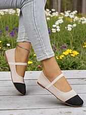 preiswerte Ballerinas für Damen-Zweifarbige Damen-Ballerinas aus Strick mit Riemen – atmungsaktive, lässige Mary-Jane-Schuhe für den Alltag, Spaziergänge und Frühlingsausflüge