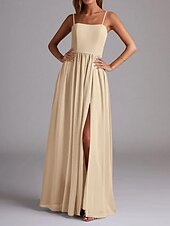 economico Abiti da damigella-Abito da damigella d&#039;onore a trapezio, senza maniche, elegante, in chiffon con pieghe e spacco frontale, lunghezza al pavimento, 2025