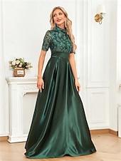 levne zelená-A-Line quinceanera šaty elegantní šaty formální svatební šaty po podlahu krátký rukáv kulatý výstřih polyester s plisováním