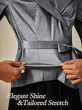 billige Dressy topper-Dame Bluse Kveldstopper Elegant metallic Stilfull 3/4 ermer V-hals Vanlige topper Bryllupsgjest Aftenselskap Semi-formelt knyte foran Grå Vår, Høst, Vinter, Sommer