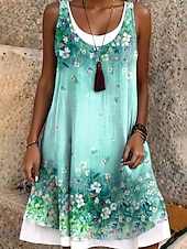 preiswerte Boho Kleider-Damen Minikleid T-Shirt-Kleid Sommerkleid A Linie Kleid Urlaub Lässig Boho Täglich Lässiger Schnitt Blumen Grafik Paisley-Muster Ärmellos U-Ausschnitt Orange Grün Sommer Frühling