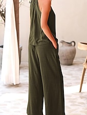 abordables Ensembles-Femmes Élégant Mode Streetwear Ensembles en coton et lin Sans manches Col Halter Couleur Unie Extérieur Travail Occasionnel Noir Vin Vert Véronèse Été Coupe régulière