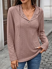 levne Texturované mikiny a svetry-Dámské Mikina s kapucí s kapucí Bez vzoru Šik ven Na běžné nošení Pohodlný Dlouhý rukáv Kapuce Běžné topy ulice Dovolená Jdeme ven Knoflíky Černá Světlá růžová Námořnická modř Trávová zelená Podzim