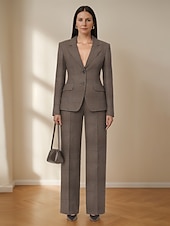 cheap Mom&#039;s Pant Suits-Plaid Two Piece Jumpsuit / Pantsuit Pantsuit Mother of the Bride Tailored Blazer Set Vintage Simple Notched Lapel Floor Length Stretch Suit Long Sleeve with Flap Pockets